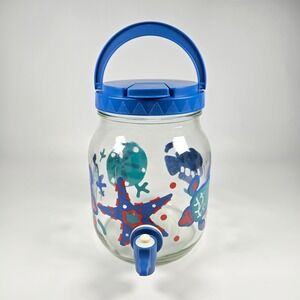 Vintage Anchor Hocking 1/2 Gallon Sun Tea Dispenser Glass  Sea Turtles Star Fish